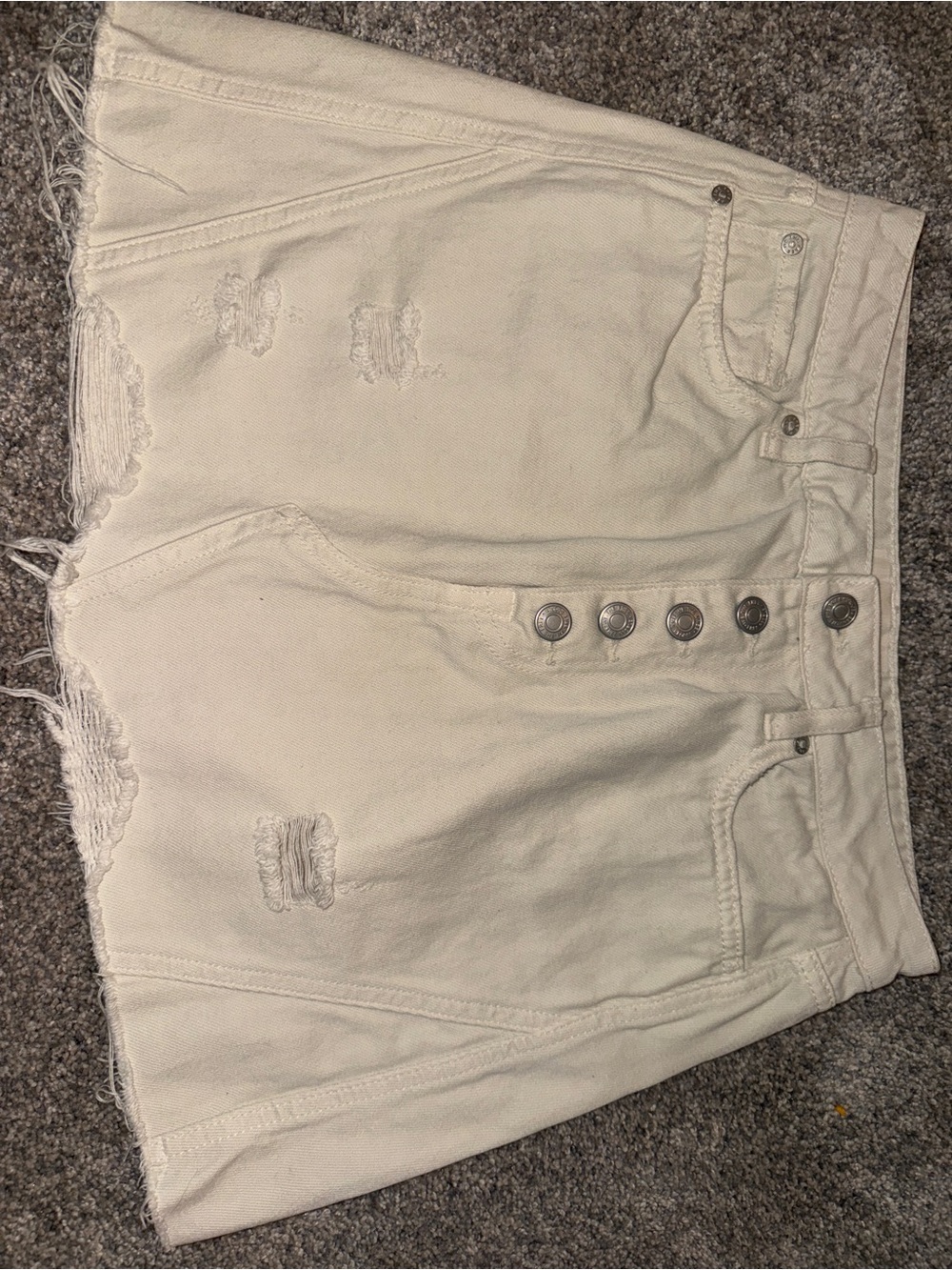 Free People Cream Button-Front Distressed Denim Skirt Size 27